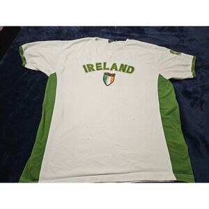 vintage men's t-shirt features "Ireland" lettering a shamrock soccer Irish